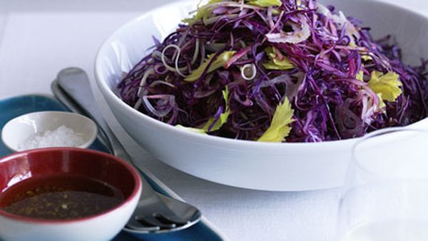 Red cabbage, apple and celery salad