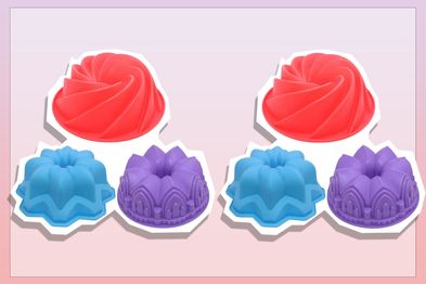 9PR: 3 Pcs Silicone Cake Bread Baking Molds in red, blue, and purple.