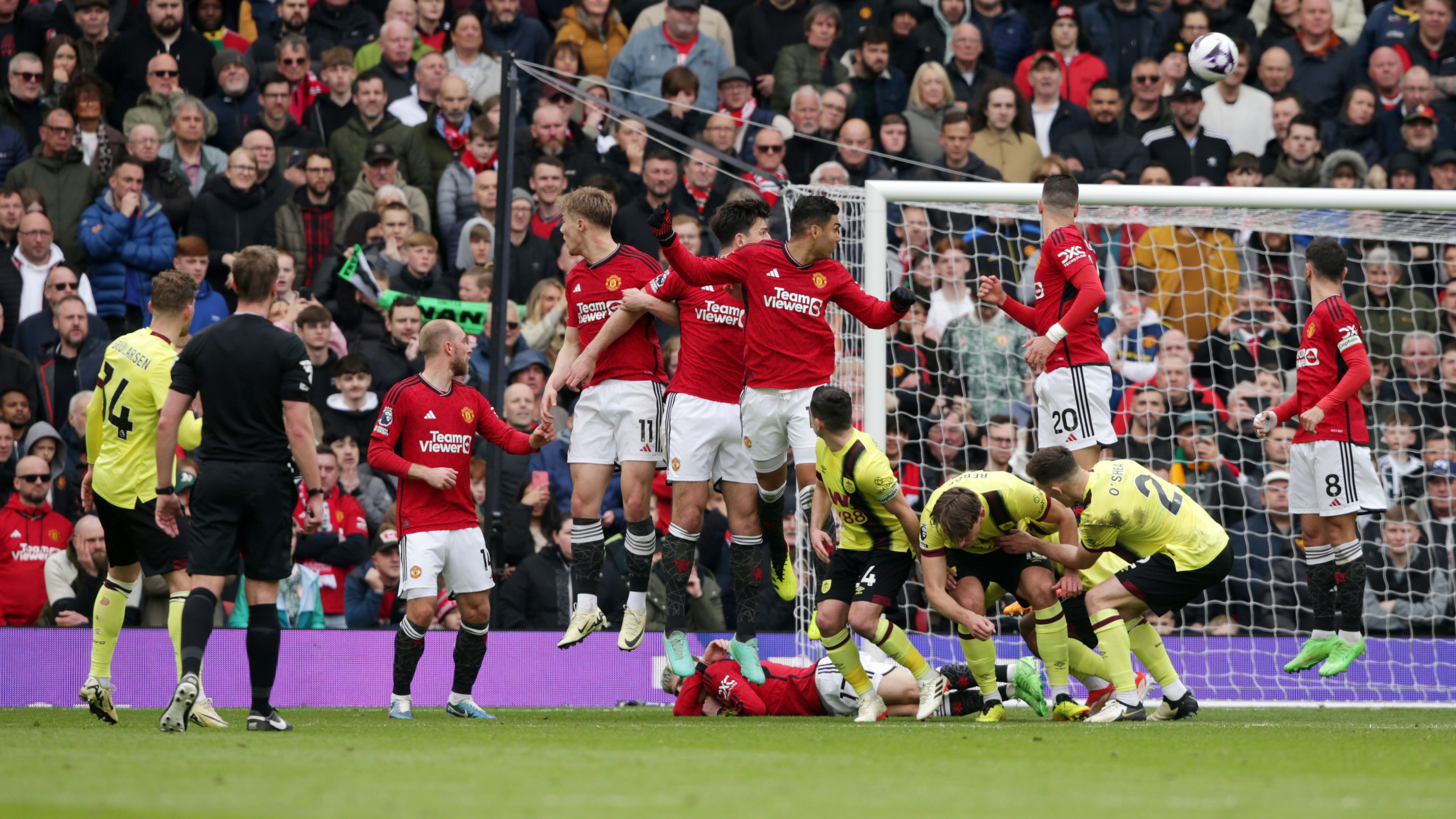 Burnley&#x27;s Jacob Bruun Larsen takes a free kick during the Premier League match at Old Trafford.