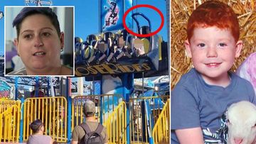 A child was seen on a ride at the Easter Show in Sydney without a safety belt.