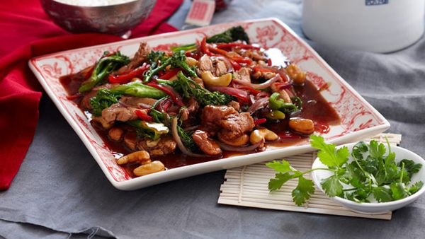 Pork with broccolini and oyster sauce
