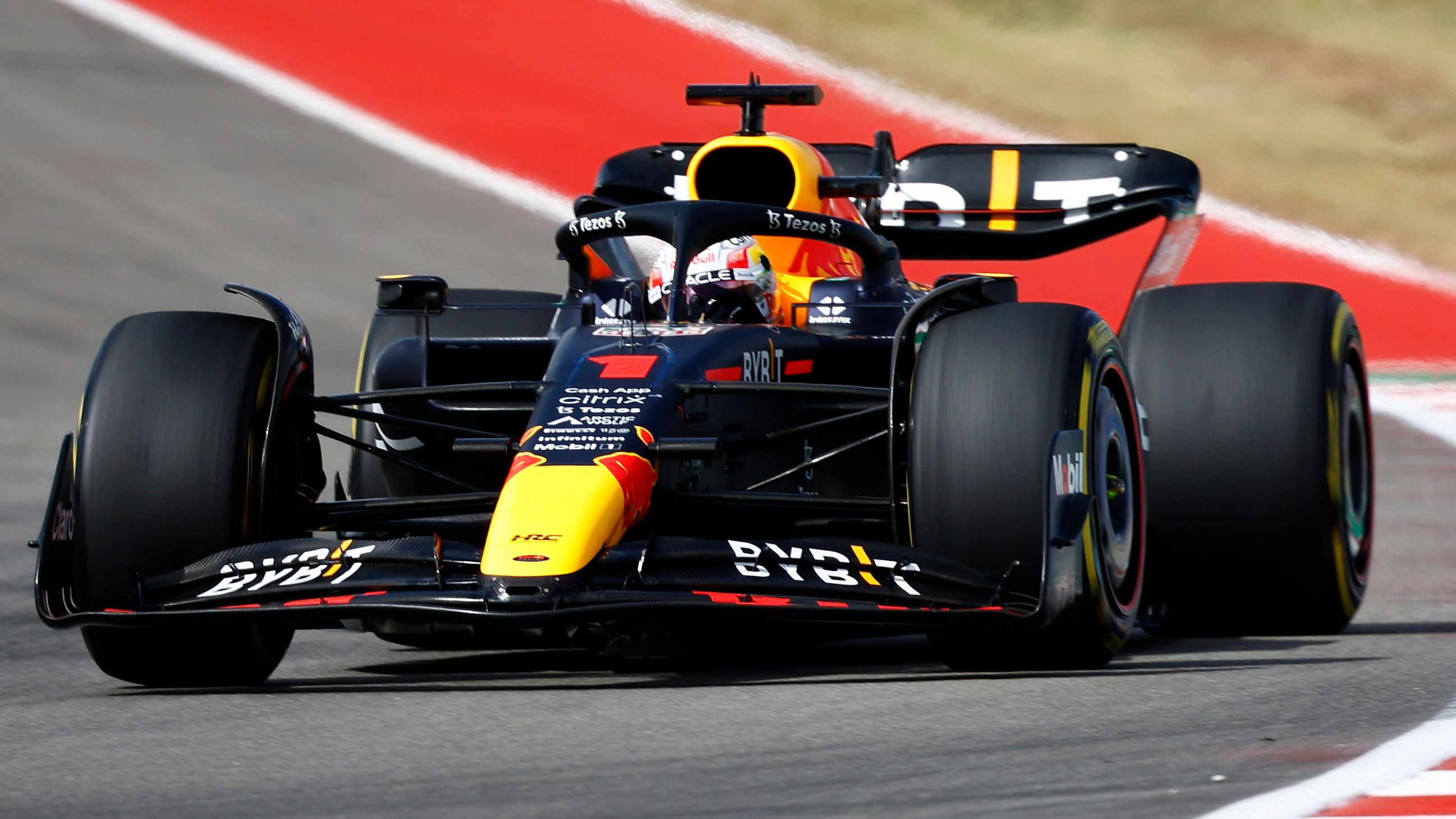 Max Verstappen of the Netherlands driving the (1) Oracle Red Bull Racing RB18 on track during the F1 Grand Prix of USA at Circuit of The Americas on October 23, 2022 in Austin, Texas. (Photo by Chris Graythen/Getty Images)