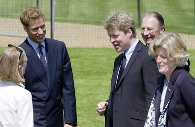 Charles Spencer and Prince William Chat With Kathryn Gufstafson, the designer of The Diana, Princess Of Wales Memorial Fountain In London's Hyde Park.