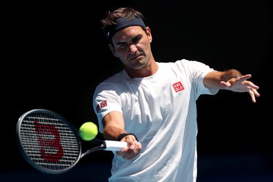 Roger Federer hits a forehand during a practice session ahead of the 2026 Australian Open.