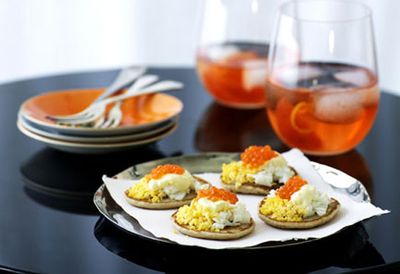 Blini with salmon roe