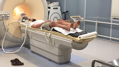 Joel North undergoing an MRI scan.