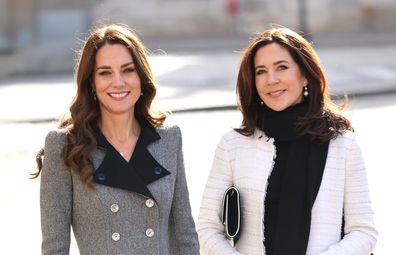 Kate, Duchess of Cambridge and Mary, Crown Princess of Denmark attend Christian IX's Palace on February 23, 2022 in Copenhagen, Denmark 