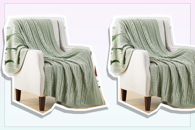 9PR: Aormenzy Sage Green Cable Knit Throw Blankets for Couch Bed Sofa