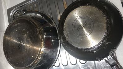 Dishwasher tablet cleaning hack for burnt pans