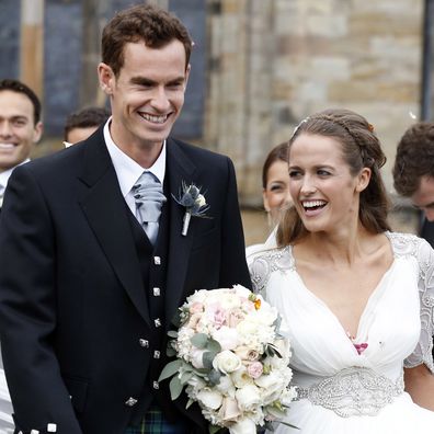 DUNBLANE, UNITED KINGDOM - APRIL 11: Andy Murray and Kim Sears leave Dunblane Cathedral after their wedding on April 11, 2015 in Dunblane, Scotland. (Photo by Alex B.  Huckle/Getty Images)