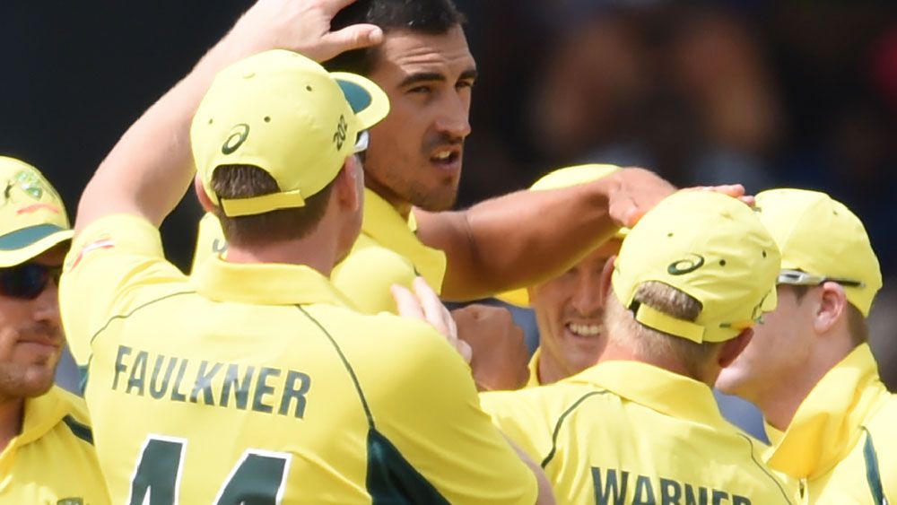 Mitchell Starc brought up 100 dismissals in ODI cricket in the win over Sri Lanka. (AAP)