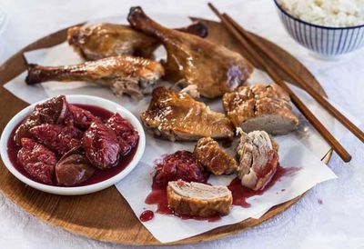 Roast duck with plum compote