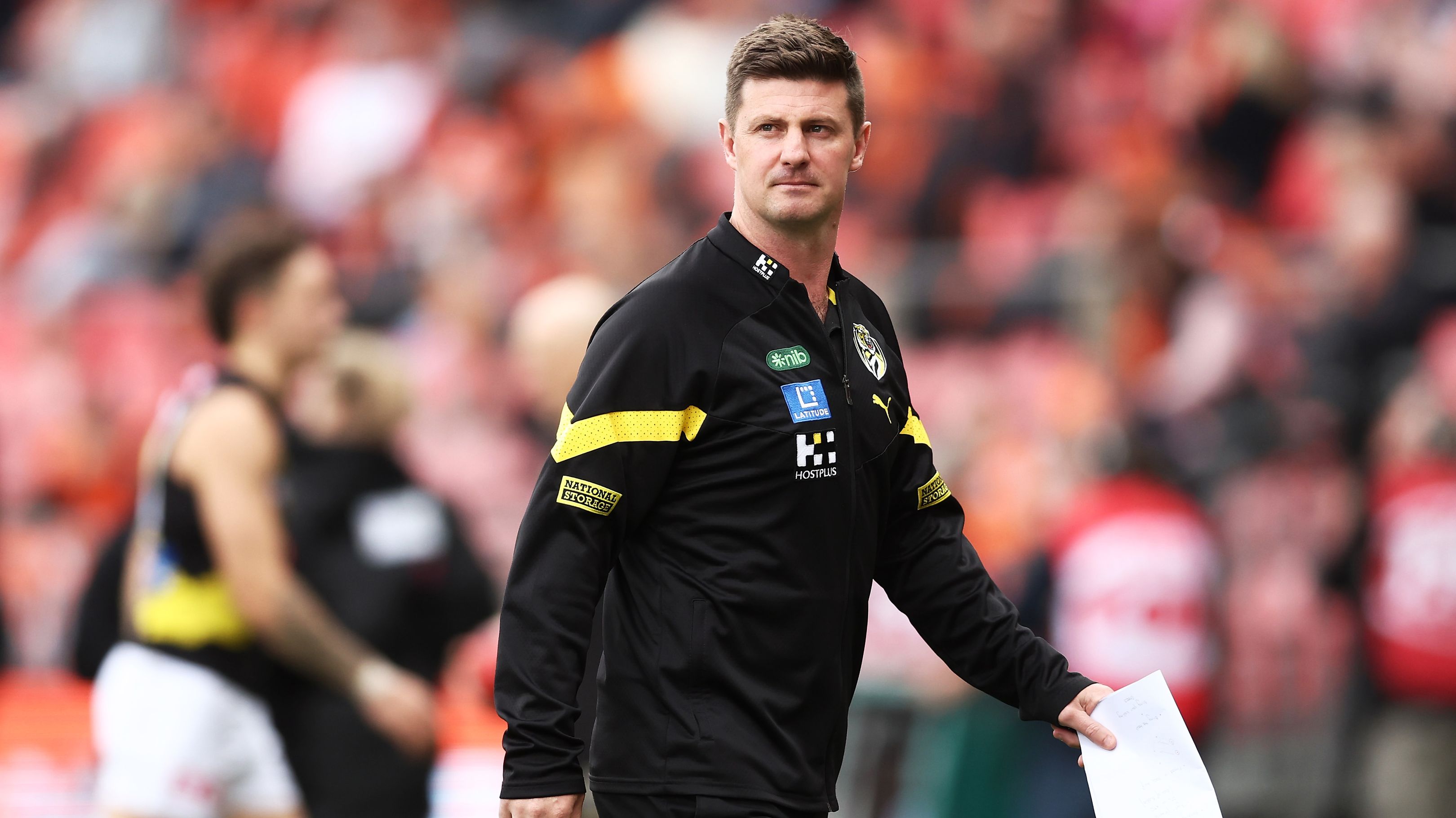 SYDNEY, AUSTRALIA - JUNE 04:  Tigers interim coach Andrew McQualter looks on during the round 12 AFL match between Greater Western Sydney Giants and Richmond Tigers at GIANTS Stadium, on June 04, 2023, in Sydney, Australia. (Photo by Matt King/AFL Photos/via Getty Images )