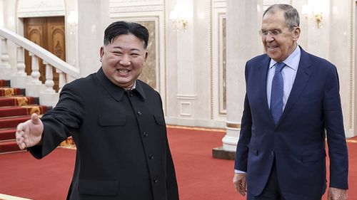 North Korean leader Kim Jong Un welcomes Russian Foreign Minister Sergey Lavrov in Pyongyang 