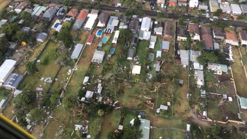 A bird's eye view of the trail of destruction weaved through Kurnell by the tornado. (NSW Fire and Rescue)