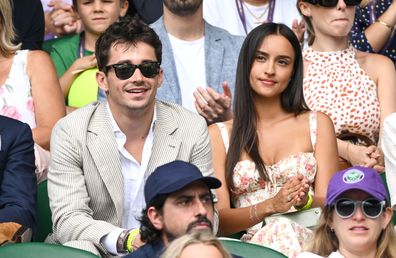 Charles Leclerc and Alexandra Saint Mleux at the Wimbledon Tennis Championships at All England Lawn Tennis and Croquet Club on July 10, 2023 in London, England.