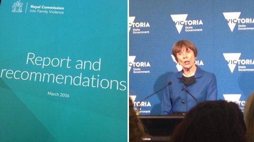 The Royal Comission's report and recommendations, and commissioner Marcia Neave. (Twitter / Andrew Lund)