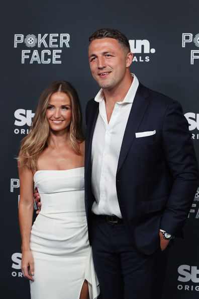 SYDNEY, AUSTRALIA - NOVEMBER 15: Sam Burgess (R) and Lucy Graham attends the Australian Premiere of Poker Face at Hoyts Entertainment Quarter on November 15, 2022 in Sydney, Australia. (Photo by Lisa Maree Williams/Getty Images)