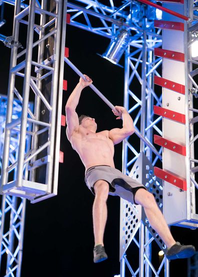 Jordan Papandrea falls off the Salmon Ladder in Stage 2 of the Australian Ninja Warrior Grand Final season 3 2019.