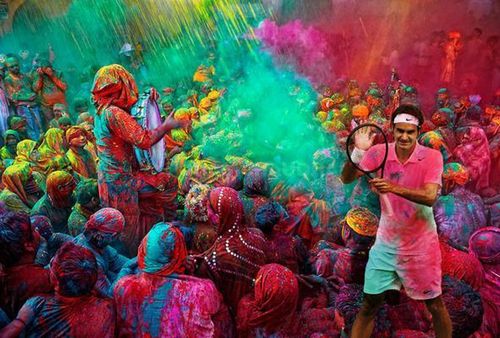 The former world number was one was photoshopped into a scene from the Holi Festival. (Picture: Twitter)