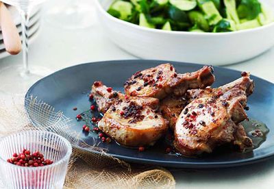 Pork cutlets with pink peppercorns