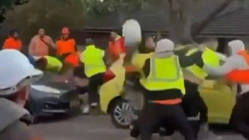 The brawl, involving up to 50 people, broke out on Tuesday Morning.