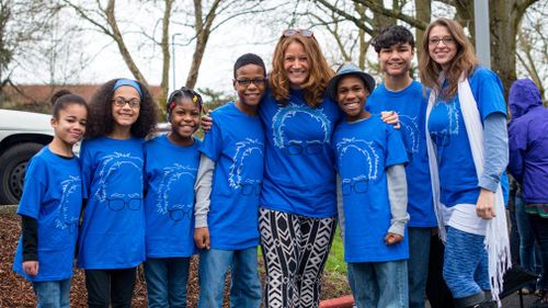 The Hart family attend a Bernie Sanders rally in Vancouver, Washington. (AP)