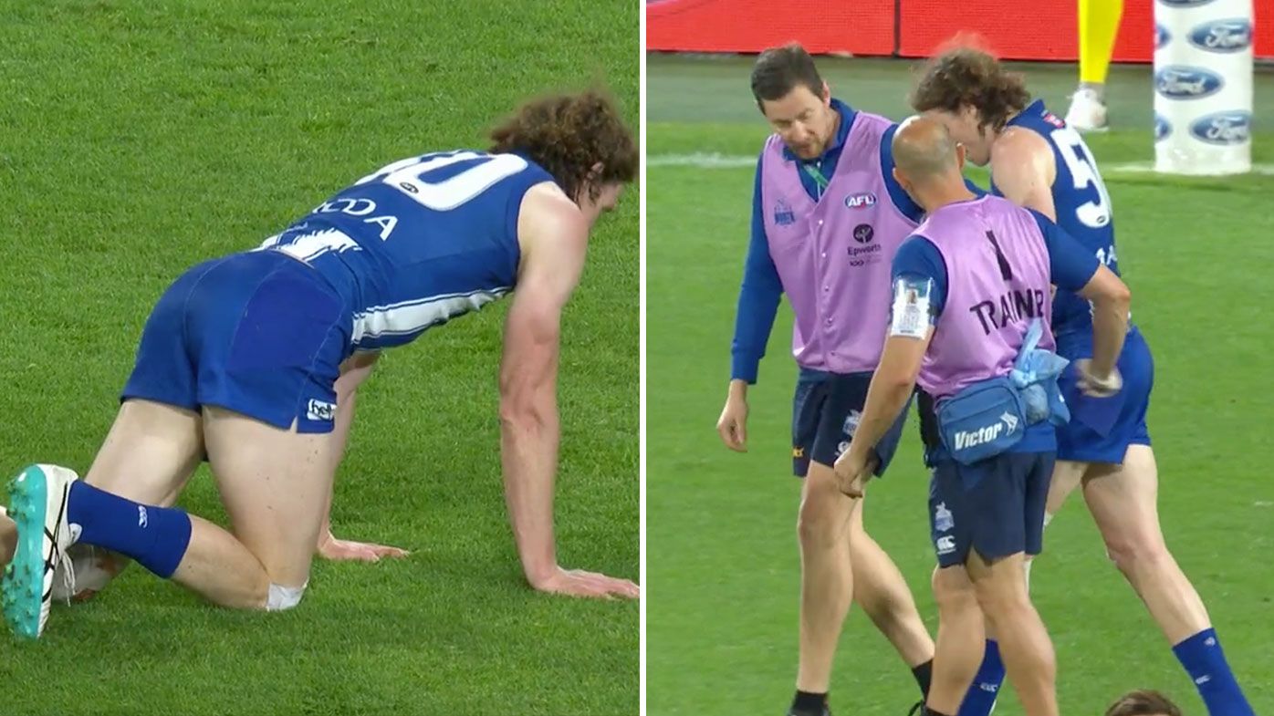 Geelong thrash North Melbourne, forward Ben Brown goes down with knee injury 