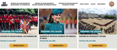 The British Army Website have put tickets on sale for two Trooping the Colour events - one with the Princess of Wales and one with King Charles in attendance.