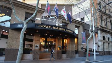 The Sydney Harbour Marriott Hotel entrance is seen closed to the public at Circular Quay on August 19, 2020 in Sydney, Australia. 