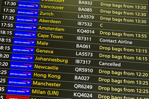 Cancelled flights to Johannesburg and Cape Town at Heathrow Airport