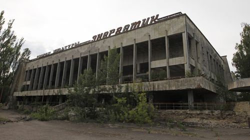 A view of a building at the Chernobyl exclusion zone in the abandoned city of Pripyat.