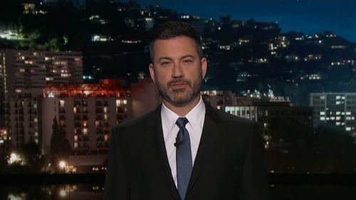 Kimmel launched his opening monologue last night by drawing attention the deadly school shooting in Sante Fe, Texas. Picture: ABC US