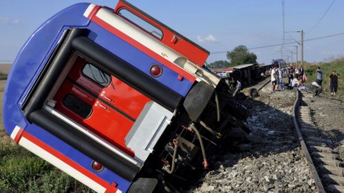 The derailed Turkish train that left the track in Tekirdag province on Sunday. (Photo: AP).