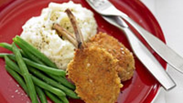 Crumbed cutlets with creamy mash