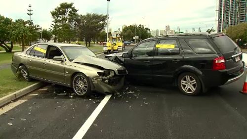 The car veered on to the wrong side of the road, before crashing into the oncoming vehicle at speed. (9NEWS)