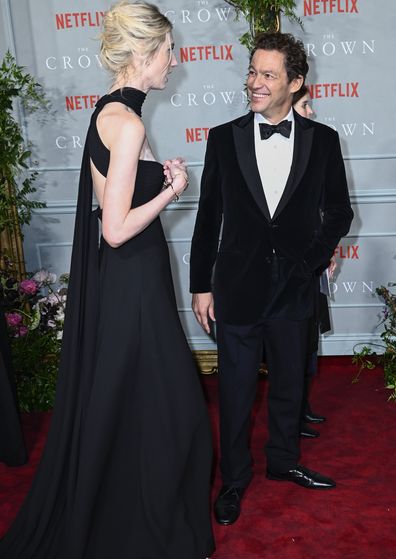 Elizabeth Debicki and Dominic West attend "The Crown" Season 5 World Premiere at Theatre Royal Drury Lane on November 08, 2022 in London 