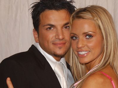 LONDON - JUNE 4: Peter Andre and Jordan/Katie Price arrive for the penultimate day of filming of television program "Hell's Kitchen" at Brick Lane on June 4, 2004 in London. Hell's Kitchen is the latest reality TV show in Britain, featuring a host of celebrities working together in a kitchen under the guidance of celebrity chef Gordon Ramsey. (Photo by David Westing/Getty Images) *** Local Caption *** Peter Andre;  Jordan