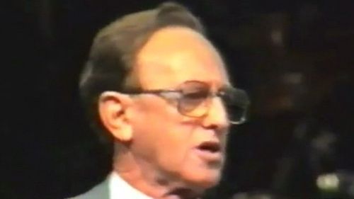 Frank Houston, pictured preaching during his career as a pentecostal pastor, is subject to sex abuse claims. (9NEWS)