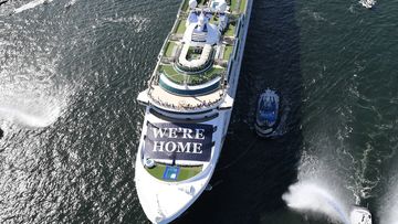 P&amp;O Cruises Australia&#x27;s flagship Pacific Explorer is led into Sydney Harbour by fire tugs on April 18.