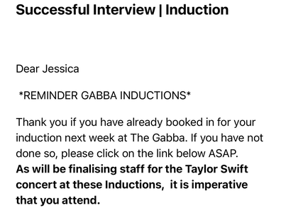 Jess got a job working at the Gabba for Taylor Swift's Reputation tour.
