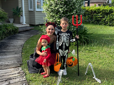 Zoe Marshall celebrating Halloween with her children