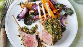 Herb crusted lamb racks & roasted vegetable salad