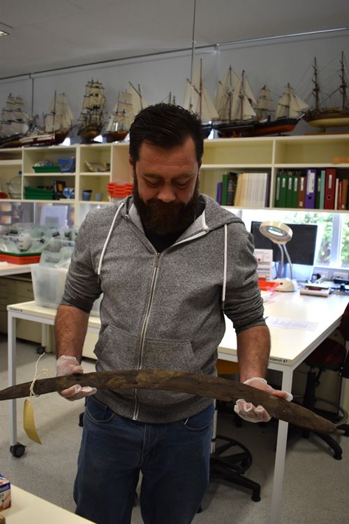 One of the ancient boomerangs. Photograph courtesy of the Yandruwandha Yawarrawarrka Traditional Land Owners Aboriginal Corporation.