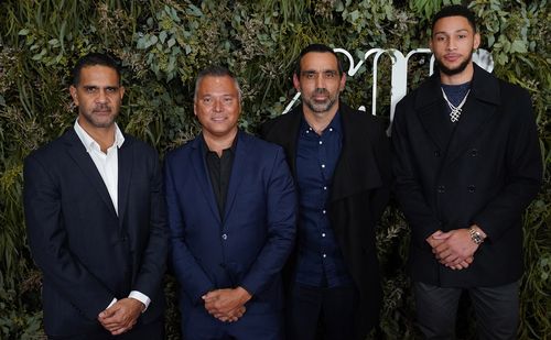 From left: Swans great Michael O'Loughlin; Stan Grant;  Adam Goodes; and NBA star Ben Simmons, who was an executive producer on the film.