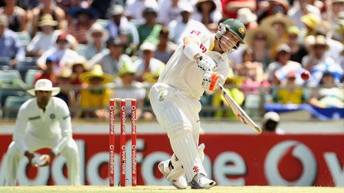 David Warner in action on his way to a dazzling century in Adelaide.