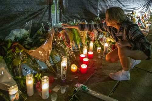 Makeshift memorial at the NRG Park grounds where nine people died in a crowd surge at the Astroworld Festival in Houston