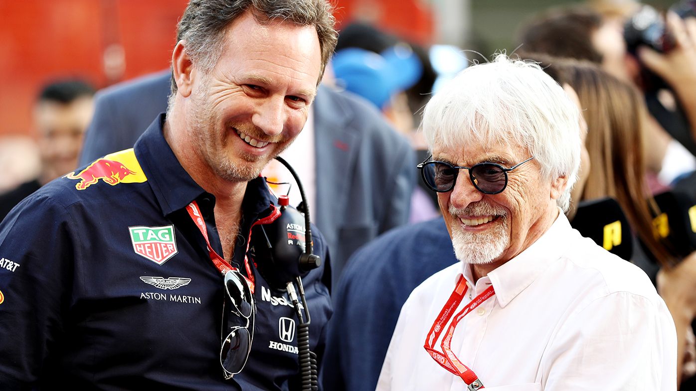 Bernie Ecclestone (right) with Red Bull boss Christian Horner in 2019.