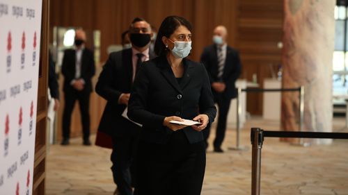 Premier Gladys Berejiklian, Deputy Premier John Barilaro and Deputy Chief Health Officer Dr Marianne Gale during an update on the COVID-19 outbreak in NSW. Photographed at the NSW Health building in St Leonards, Sydney on September 3, 2021. Photo: Dominic Lorrimer