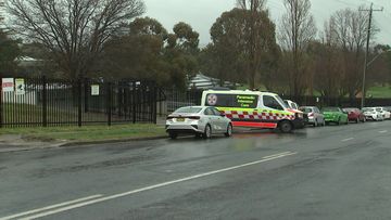 NSW Ambulance leaving Canobolas Rural Technology High School after the alleged teenage stabbing.